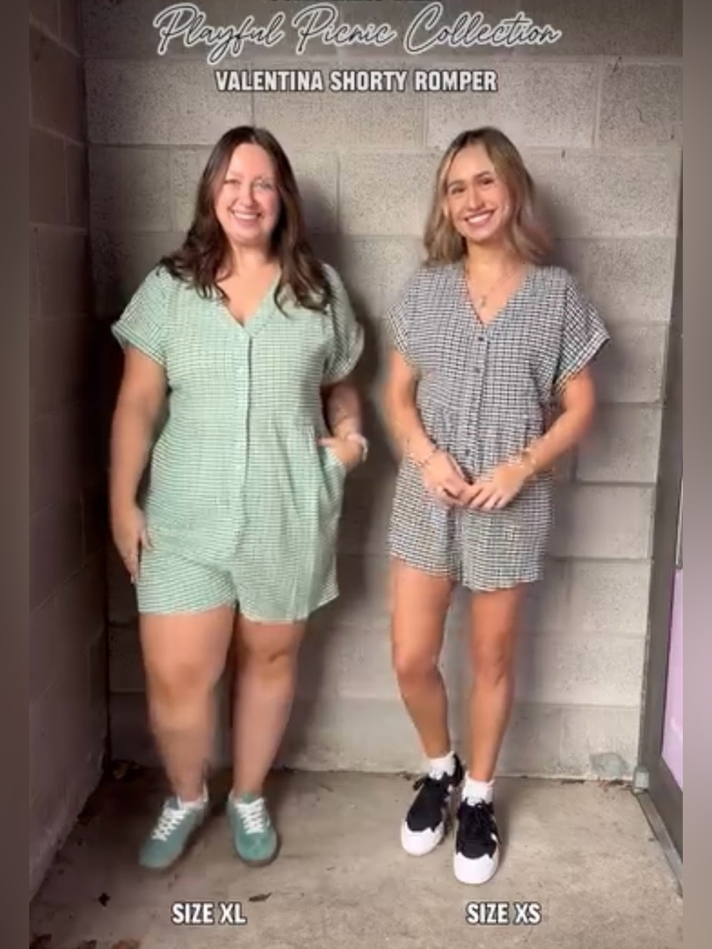 Smash + Tess Black White Gingham Button up romper XL